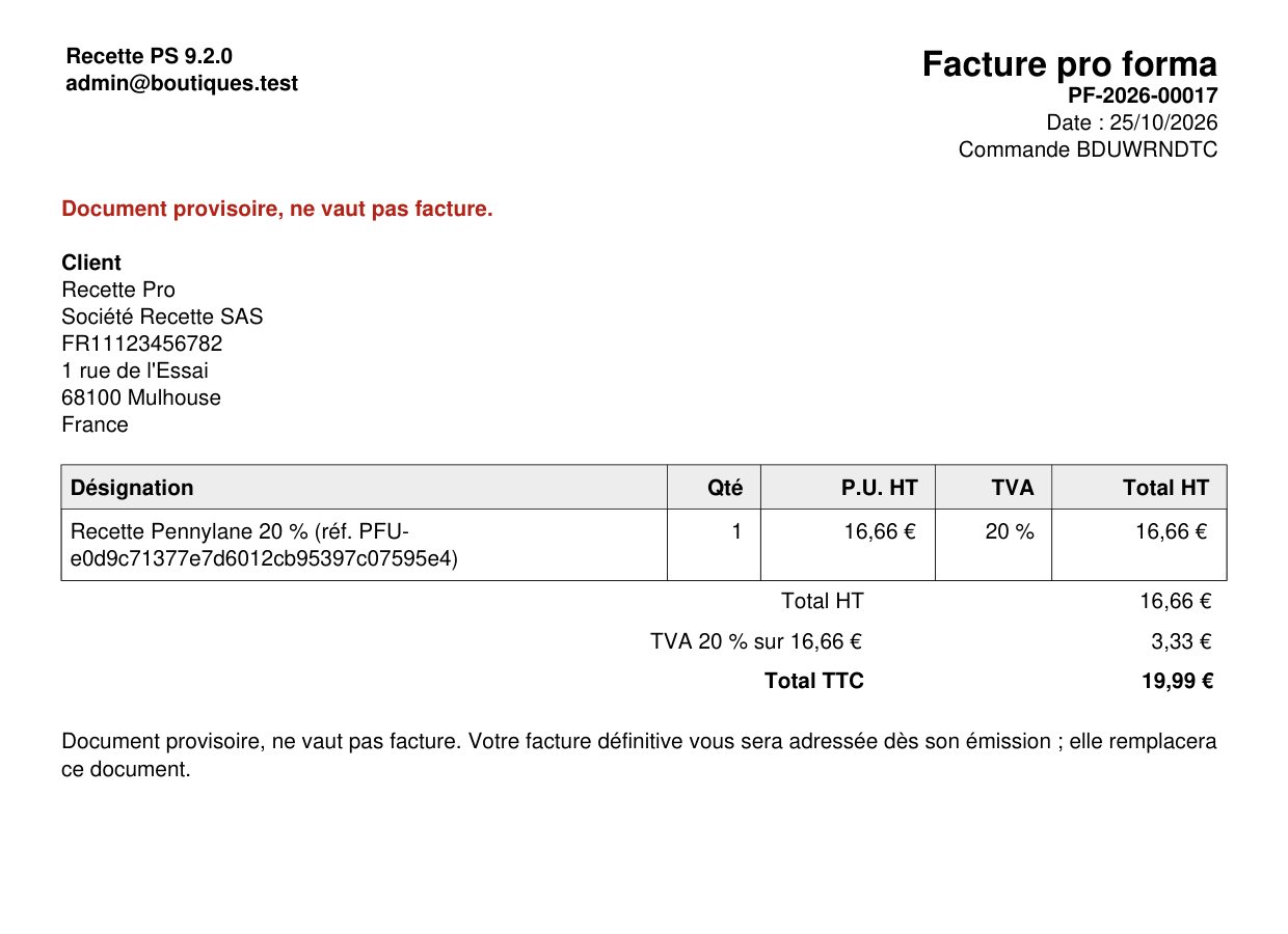 Capture d'une facture pro forma en PDF portant la mention Document provisoire, ne vaut pas facture