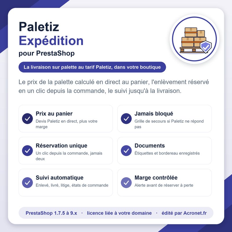 Module Paletiz Expédition pour PrestaShop, édité par Acronet