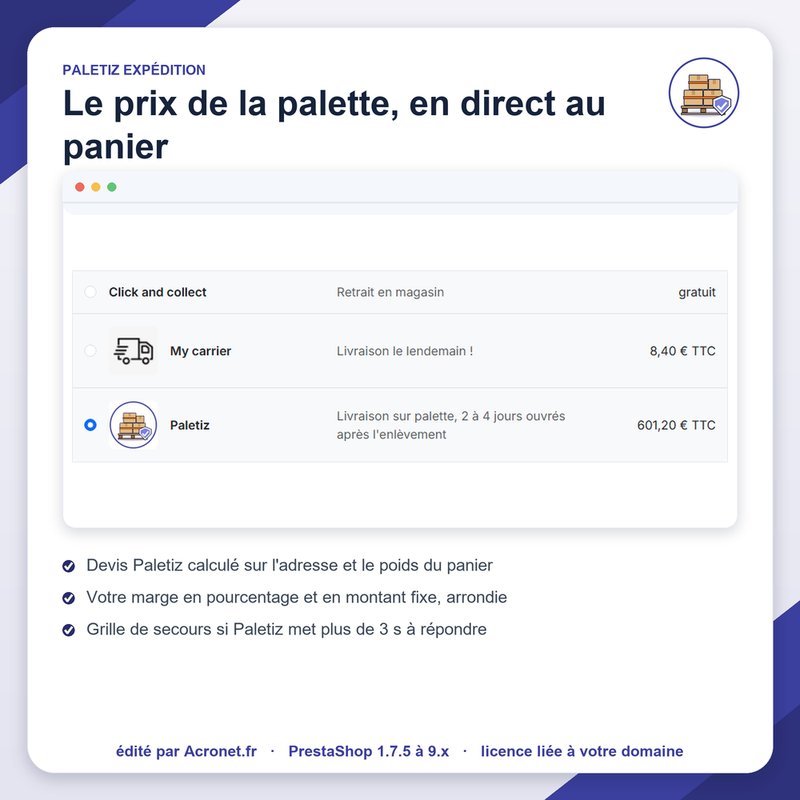 Transporteur Paletiz au panier avec le prix de la palette calculé en direct