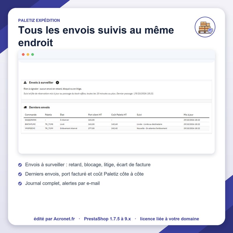 Onglet Livraison › Paletiz : envois à surveiller et derniers envois