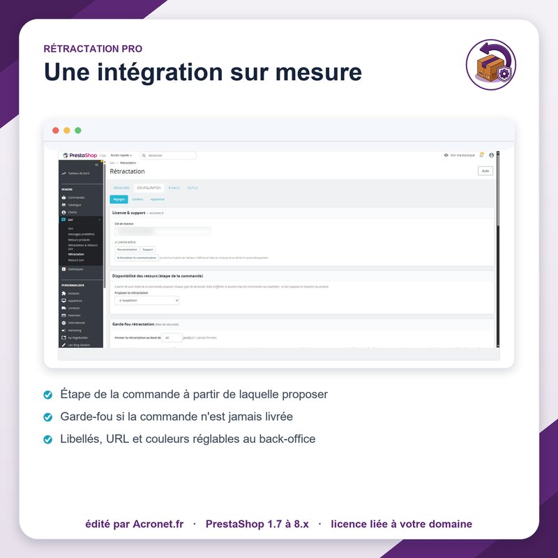 Réglages du module : étape de mise à disposition, garde-fou, libellés et URL
