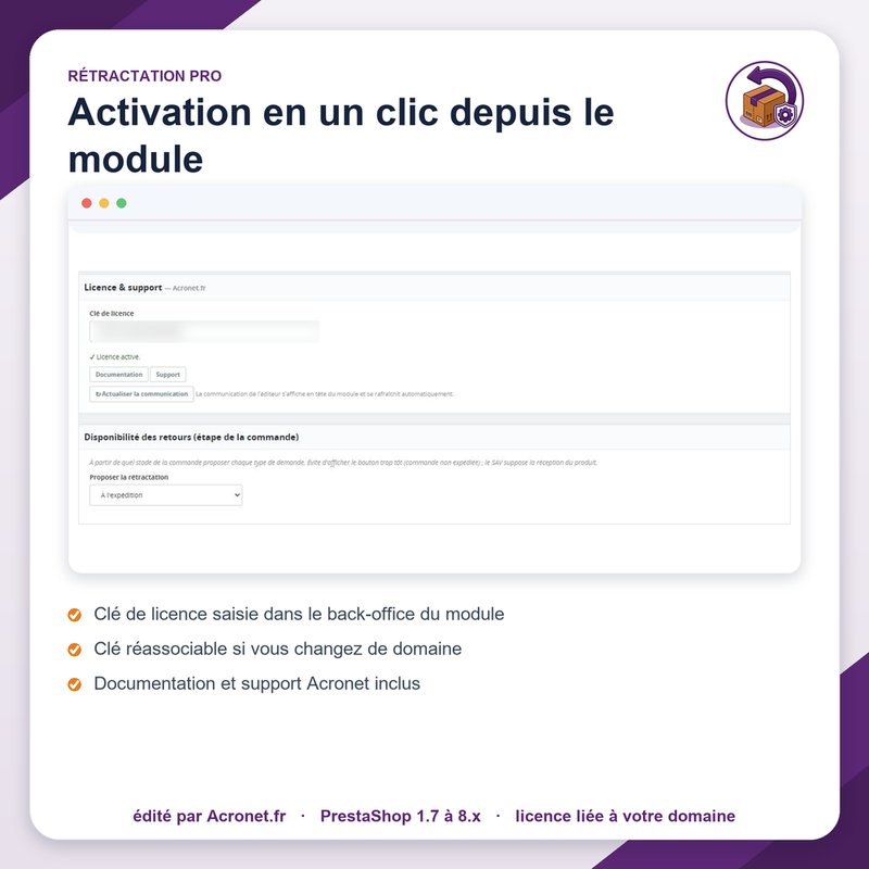 Activation de la licence Acronet : licence liée à votre domaine