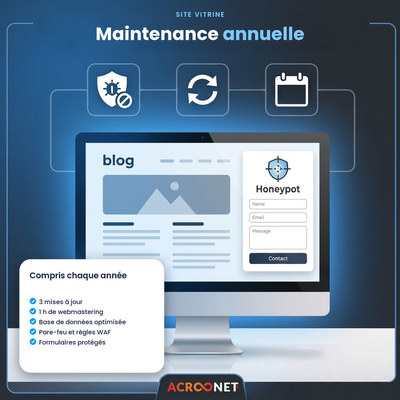 Maintenance annuelle - site vitrine : mises a jour, veille de securite et sauvegardes verifiees, sur douze mois