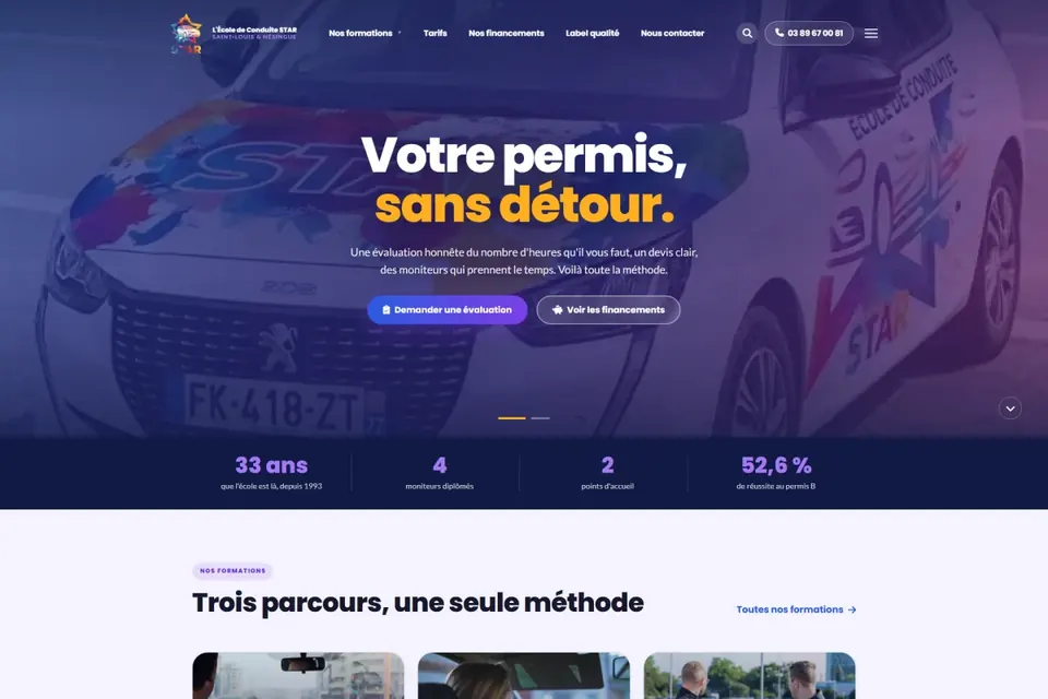 Page d'accueil du site L’École de Conduite STAR