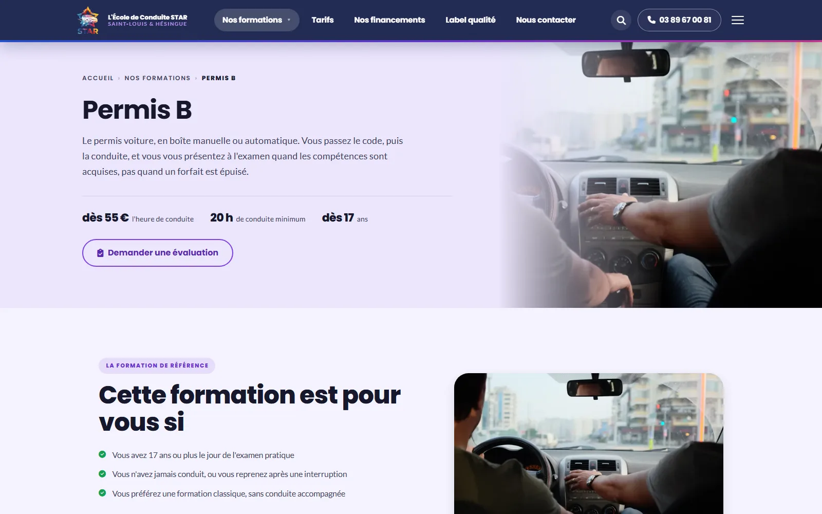 Fiche formation Permis B : repères chiffrés, prix calculé et appel à l’évaluation